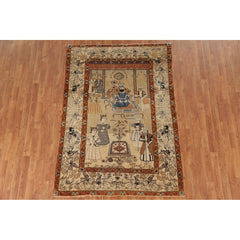 Pre-1900 Antique Vegetable Dye Kashan Mohtasham Persian Rug - 4'9"x 6'10"