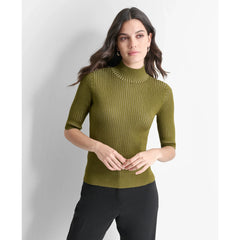DKNY Mock Neck Ribbed Knit Top