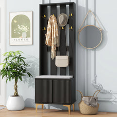Modern Luxury 4-in-1 Hall Tree with Cushion and 8 Gold Hooks