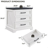 Farmhouse 3-Drawer Nightstand, Wide End Table with Charging Station