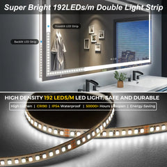 Large LED Bathroom Mirror with UL Listed, Front and Backlit, Anti-Fog