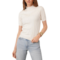 Cyrus Textured Mock Neck Short Sleeve Sweater