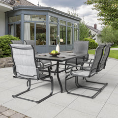 Outdoor Dining Set with Umbrella Hole, Breathable Textilene and Iron