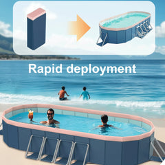 Non-Inflatable Foldable Swimming Pool w/Durable PVC, Deep Blue Oval Folding Swimming Pool for Outdoor, Backyard, Garden, Camping