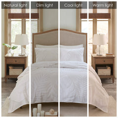 Madison Park Bahari White Tufted Cotton Chenille Palm Duvet Cover Set
