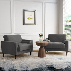 Modern Upholstered Corduroy Accent Chair With Arms Pillows