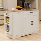 Moasis 50 Inch Drop Leaf Rolling Kitchen Island With Trash Can Storage Cabinet And Drawer