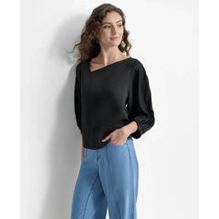 DKNY Asymmetric Neck Puff Sleeve Top