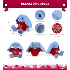 DolliBu I LOVE YOU Super Soft Baby Blue Rabbit Plush with Red Shirt - 8 inches