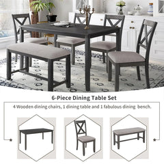 Merax Wooden 6-Piece Kitchen Dining Set with Bench and 4 Dining Chairs