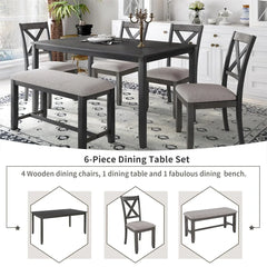 Merax Wooden 6-Piece Kitchen Dining Set with Bench and 4 Dining Chairs