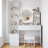 Makeup Vanity Set with Full Body Mirror Cabinet, 17" LED Mirror, Touch Control, Large Storage and Stool Included