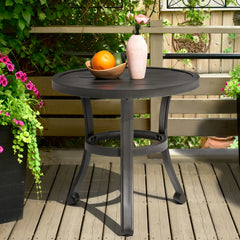 Metal Outdoor Side Table with Slatted Tabletop, Powder-Coated Frame