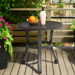 Metal Outdoor Side Table with Slatted Tabletop, Powder-Coated Frame