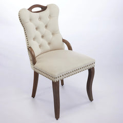GDFStudio- Velvet Wing-Back Dining Chair with Handmade Tufted Trim & Curved Wood Legs, Set of 2