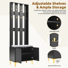 Modern Luxury 4-in-1 Hall Tree with Cushion and 8 Gold Hooks