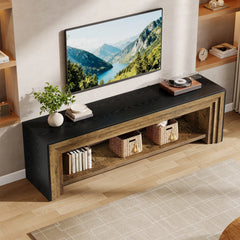 Long TV Stand for TVs, Wooden Entertainment Center with Storage Shelves, Low Media Console for Living Room, Bedroom