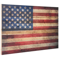 American Flag Print on Solid Fir Wood Plank Wall Art