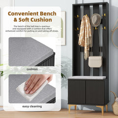 Modern Luxury 4-in-1 Hall Tree with Cushion and 8 Gold Hooks
