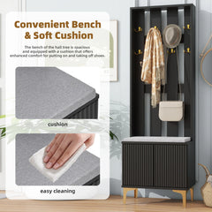 Modern Luxury 4-in-1 Hall Tree with Cushion and 8 Gold Hooks