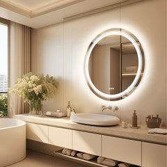Large LED Bathroom Mirror Round Dual Light Frameless Vanity Anti-Fog