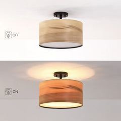 Breaux Wood Veneer Drum Semi Flush Mount Ceiling Light