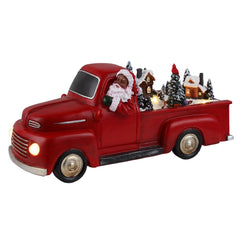 11" Animated Nostalgic Red Truck - Black Santa