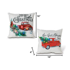 Set of 2 Lighted Fabric and Truck Holiday Throw Pillows with Timer