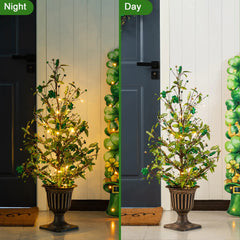 Glitzhome 36"H LED Lightd St. Patrick's Shamrock Urn Porch Tree with Timer