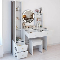 Makeup Vanity Set with Full Body Mirror Cabinet, 17" LED Mirror, Touch Control, Large Storage and Stool Included