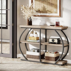 Industrial 3 Tiers Console Table, 41.3 Inches Narrow Wood Entryway Table