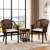 Bohemian 18" Seat W Rattan Barrel Arm chair with Upholstered Seat Accent Chair