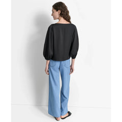 DKNY Asymmetric Neck Puff Sleeve Top