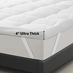 3"& 4" Ultra Thickness Fitted Down Alternative Fiber Mattress Topper with Elastic Deep Strape