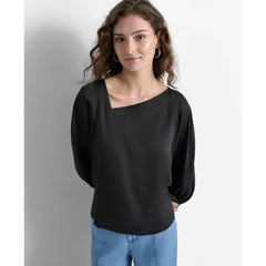 DKNY Asymmetric Neck Puff Sleeve Top