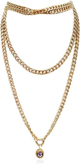 Women's Chunky Gold Chain Necklace – Crystal Pendant, Layered Heart Slip Chain with Cuban Link and Heart-Shaped Clasp, Trendy Choker Jewelry