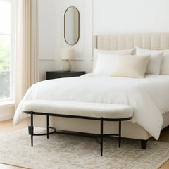 Luxurious Upholstered Bench with Metal Base Frame - 47.5", Ivory - 47.5"