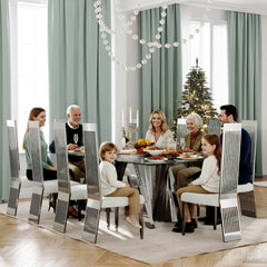 Luxury Tempered Glass Dining Table with Mirrored Stainless Steel Base