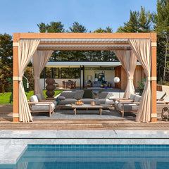 Erommy Outdoor Louvered Pergola Gazebo with Adjustable Aluminum Rainproof Roof and Pull-Down Screen