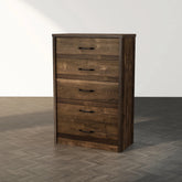 Greer Rustic Walnut and Black Bar 5-Drawer Chest by Furniture of America