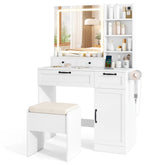 Gymax Vanity Set w/Cushioned Stool Makeup Table w/Adjustable Lighting