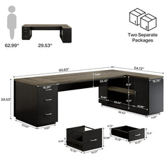 86'' L-Shaped Corner Executive Desk with File Drawers for Home Office