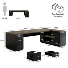86'' L-Shaped Corner Executive Desk with File Drawers for Home Office