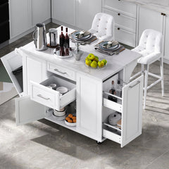 Vintage Rolling Kitchen Cart and Island with Drop Leaf, Tilt Trash Can Cabinet, 2 Drawers and 2-tier Pull-out Storage Organizer