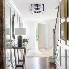 Laia 4-Light Metal Frame Textured Glass Panels Flush Mount