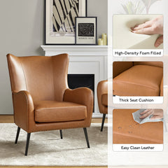 Invidiae Faux Leather Wingback Armchair with Nailhead and Metal Legs by HULALA HOME