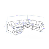 Modern U-Shaped 6-seat Corduroy Modular Sectional Sofa with 1 Ottoman