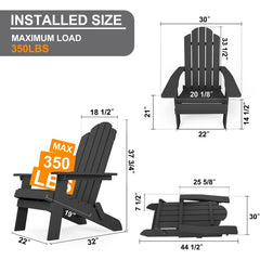 WINSOON 3-Piece All Weather HIPS Outdoor Folding Adirondack Chairs and Table Set