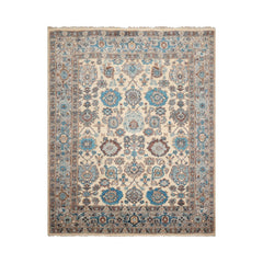 LoomBloom Beige Hand Knotted Wool Rug Arts & Crafts Oushak Style