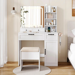 Gymax Vanity Set w/Cushioned Stool Makeup Table w/Adjustable Lighting
